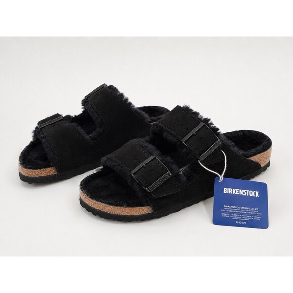 Birkenstock Shoes - Birkenstock ARIZONA FUR Shearling EU37 BLACK Suede US Women Size 6.5 NEW NWT